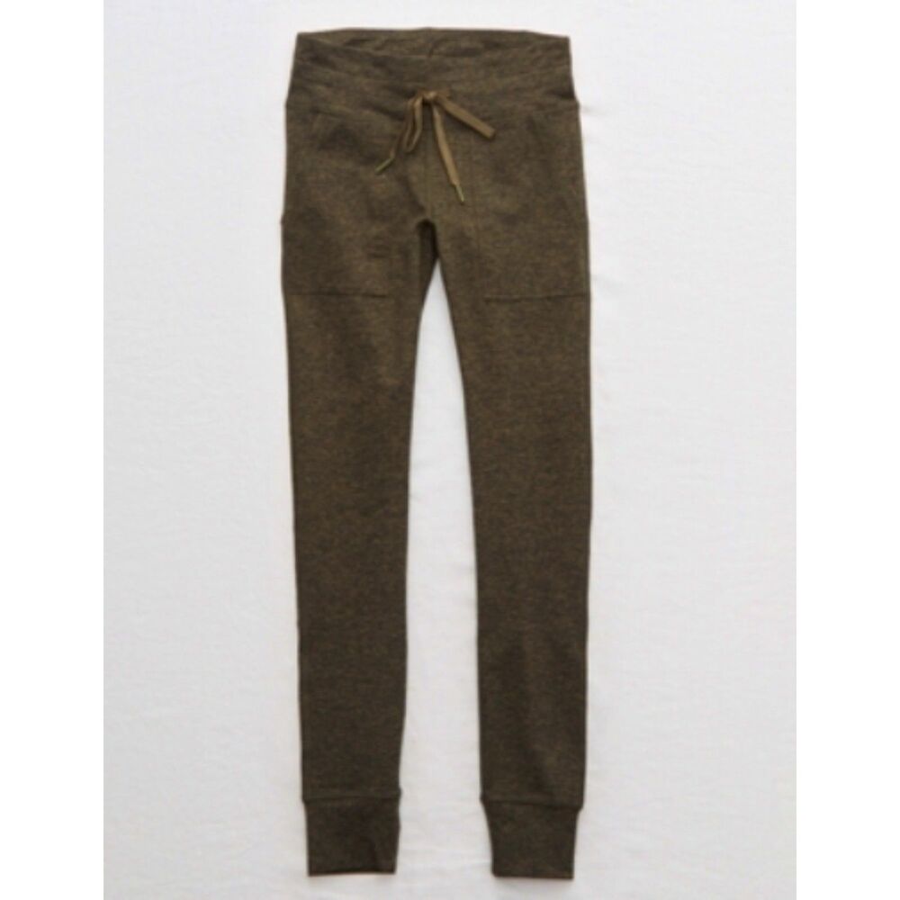 Aerie hugger warm up Play Pocket joggers leggings cuffs olive green M offline